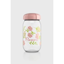 Renga Rhea 1000 ml Flower Desenli Cam Kavanoz 132007 Pembe