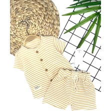 Diji Baby 9-12-18-24 Ay Düğme Detaylı Çizgili Müslin Kumaş Yazlık 2li Erkek Bebek Takımı