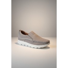 Modayak Enes Gri Nubuk Bağcıksız Beyaz Poli Taban Hakiki Deri Günlük Erkek Ayakkabı