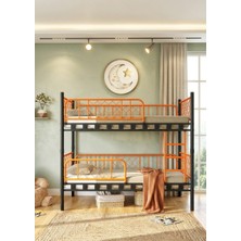 Missidea Metis Ayrılabilir 4 Korkuluklu Metal Ranza ve Karyola Seti Turuncu 90X200 cm