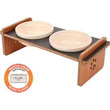 GOBYPET Ahşap Standlı Seramik Kaseli Kedi ve Köpekler Için Mama-Su Kabı Antrasit