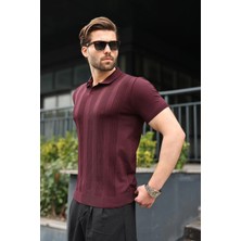 Madmext Mürdüm Polo Yaka Triko Erkek Tişört E7469