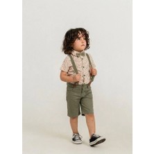 Bontino Erkek Çocuk Dijital Baskılı Gömlek & %100 Pamuk Şortlu Spor Takım - Papyon Ve Askı Hediyeli