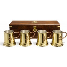 Ecoport 29X7 cm Ahşap Kutulu 4'lü Pirinç Fincan Seti