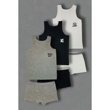 Gri Mor Tekstil 3'lü Erkek Çocuk Pamuklu Futbol Baskılı Atlet Boxer Çamaşır Takımı