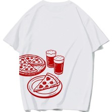 Brz Collection Unisex Oversize Pizza T-Shirt (Beyaz)