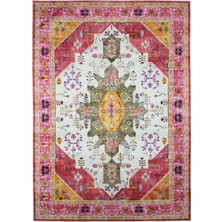 Kilim Home Flora Etnik Çiçekli Vintage Tarz Kırmızı-Pembe Yıkanabilir Pamuk Taban Modern Halı 483