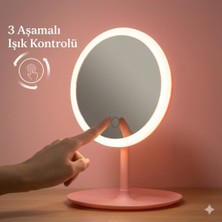 Hanım Ev LED Işıklı Dokunmatik Masa Üstü Makyaj ve Bakım Aynası Şarjlı Taşınabilir Kozmetik Aynası