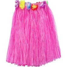 Zenvia Yetişkin ve Çocuk Uyumlu Pembe Renk Püsküllü Hawaii Luau Hula Etek 40 cm