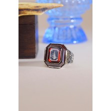 INNUENDO JEWELRY 925 Ayar Gümüş Osmanlı Tuğralı Kırmızı Taşlı Yüzük