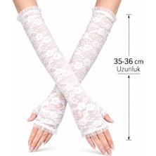 Ecoport Uzun Zarif Dantel Eldiven Parmaksız Beyaz