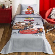 Özdilek Lisanslı Lastikli Çarşaflı Tek Kişilik Çocuk Pike Takımı-Mcqueen Cars Driving Time Gri