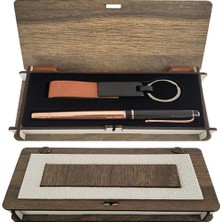 Zenvia Ahşap Kutulu Bakır Kalem Anahtarlık Set