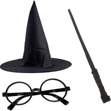 Zenvia Harry Potter Siyah Şapkası Harry Potter Gözlüğü Harry Potter Asası 3 Lü Set