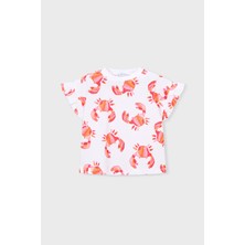 Mayoral Kız Çocuk Çiçek Baskılı Pamuklu T-Shirt - Ekru/pembe