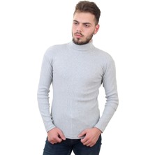 Erkekler İçin Emka Giyim Likralı Açık Gri Boğazlı Tam Balıkçı Yaka Kazak