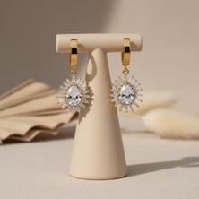 Allivo Altın Renk Taşlı Damla Form Sallantılı Çelik Küpe