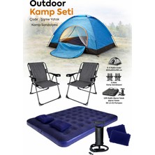 Walke Premium Seri Kamp Seti 4 Kişilik Çadır Çift Kişilik Yatak 2 Adet Antrasit Kamp Sandalyesi