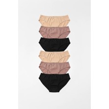 Amarelle Mila Siyah,ten,mocha Normal Bel 6'lı Paket Pamuklu Külot