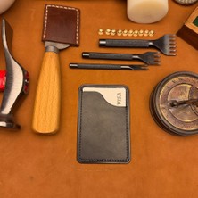 Bi Deri Bideri Kybele Hakiki Deri Yapışkanlı Kartlık Antrasit