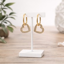 Allivo Altın Renk Taşlı Kalp Form Sallantılı Çelik Küpe