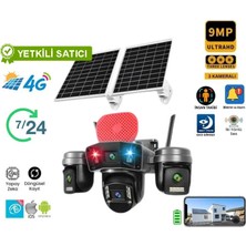 O-Kam OK-336 Premium 4g Solar Çift Panelli 4 Lensli Sirenli Kamera