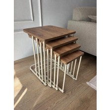 Başaran Mobilya Çam Metal Krem Tekerlekli 4 Lü Çam Zigon Sehpa