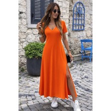 Stelol Kadın Kısa Kollu V Yakalı Maksi Boy Viskon Elbise