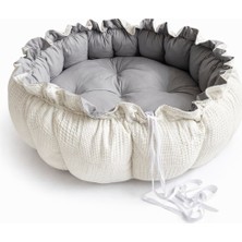 Jaju Baby Krem Waffle Kumaş Açılır Oyun Minderi & Bebek Yuvası – Gri Iç Zemin (80–120 Cm) Babynest