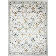 Kilim Home Flora Garden Pastel Çiçek Desenli Yıkanabilir Pamuk Taban Modern Halı 449