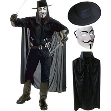 Zenvia V For Vendetta Maskesi Şapkası ve Pelerin Kostüm Seti Yetişkin Boy