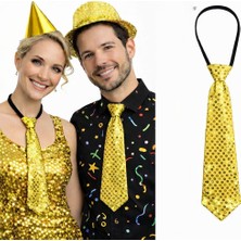 Zenvia Altın Renk Pul Payetli Işıltılı Parti Kravatı 33 cm