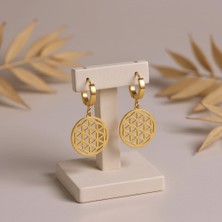 Allivo Altın Renk Geometrik Desenli Sallantılı Çelik Küpe