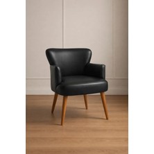 Waterybrook Tekli Berjer Koltuk - Suni Deri - Ceviz Ahşap Ayaklı - Modern Retro Tasarım - Ofis ve Salon Koltuğu