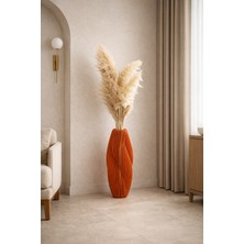 Modern Dalga Form Turuncu Dekoratif Vazo 85 cm – Kuru Çiçek Vazosu - Büyük Boy Tasarım Yer Vazosu – Salon ve Ofis Dekoru