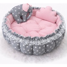 Jaju Baby Gri Yıldız Pembe Kombin Açılır Kapanır Oyun Minderi Babynest