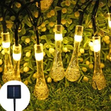 Zenvia 10 LED 2 Metre Sarı Kristal Su Damlası Güneş Enerjili LED Işık Solar Bahçe Ağaç Lamba Aydı