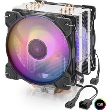Zenvia Cpu Işlemci Kule Tipi Soğutucu Çift Fanlı 6 Bakır Borulu Rgb - Siyah ND2602