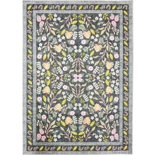 Kilim Home Dark Flora Bohem Çiçek Desenli Yıkanabilir Pamuk Taban Modern Halı 453