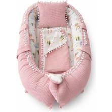 Jaju Baby 3'lü Babynest Set Pudra Renkli Ponponlu Wafle Pike Kumaş Ergonomik Yapı