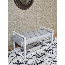 Sevinç Mobilya Beyaz Boyalı Metal 80 cm Puf Bench - Antre Puf - Hol Bench - Puf - Oturak - Bench