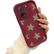Ucuc Xiaomi Redmi K60 Ultra Uyumlu Darbeye Dayanıklı Kamera Korumalı Bordo Silikon Baskı Desenli Kılıf