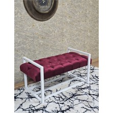 Sevinç Mobilya Beyaz Boyalı Metal 80 cm Puf Bench - Antre Puf - Hol Bench - Puf - Oturak - Bench