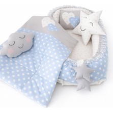 Jaju Babynest Mavi Gri Yıldız Ortopedik Lüx Baby Nest Set