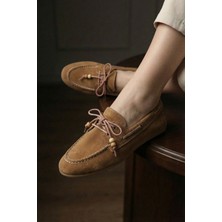 ZOE3tr Kadın Taba Süet Görünümlü Bağcıklı Günlük Düz Loafer Ayakkabı