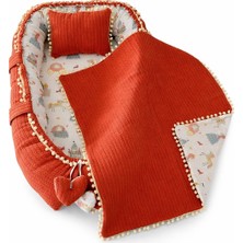 Jaju Baby Kiremit Örgü Pike Kumaş ve Ponponlu 3'lü Babynest Set