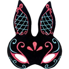 Zenvia Siyah Renk Mavi Kırmızı Simli Siyah Süet Kaplama Tavşan Maskesi 18X16 cm