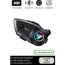 Neffo V80 Yeni Nesil Motosiklet Kask Interkom Mikrofonlu Gürültü Engelleyici Işıklı 5.3 Bluetooth Kulaklık