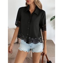 Stelol Kadın Kısa Kollu Yakalı Önden Düğmeli Dubai Gömlek Bluz