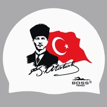 Bosstancı Atatürk Silüeti ve Türk Bayrağı Baskılı Silikon Bone Yüzücü Havuz ve Deniz Bonesi